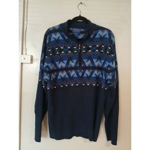 Pendleton Mens 1/4 Zip Sweater 100 Cotton Geometric Blue Size M
